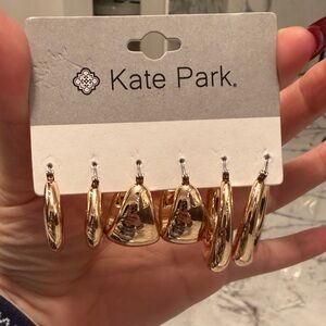 Kate Park Chunky Gold Hoop Earrings Set NEW